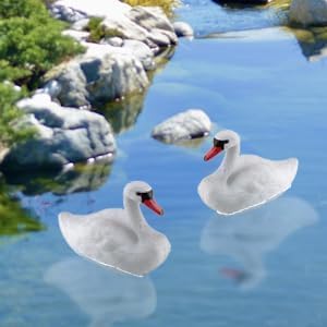 Floating Swan Decoy Pair, for Pond, Lake, & Pool Use, Anchor with Weights or Lawn Decoration, 1 Pair(Single Size 6.29 * 10.23 * 12.99 Inches)