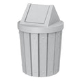 42 Gallon Round Slatted 100% Recycled Plastic Indoor or Outdoor Commercial Trash Can with Easy Access Swing Top Lid | Great for Schools and Businesses - Light Granite
