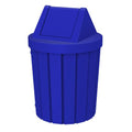 42 Gallon Round Slatted 100% Recycled Plastic Indoor or Outdoor Commercial Trash Can with Easy Access Swing Top Lid | Great for Schools and Businesses - Blue