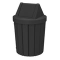 42 Gallon Round Slatted 100% Recycled Plastic Indoor or Outdoor Commercial Trash Can with Easy Access Swing Top Lid | Great for Schools and Businesses - Black