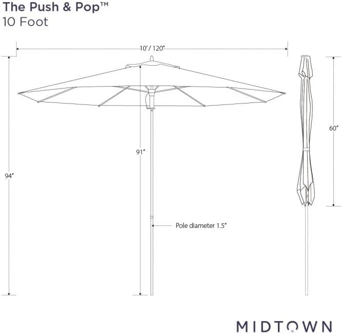 Midtown Umbrellas Push and Pop 10 Feet Outdoor Umbrella, Purple Texture Polyester Fabric - Fiberglass Ribs Deck Patio Umbrella, Backyard Umbrella, Garden Umbrella & Pool Umbrella - Black Pole