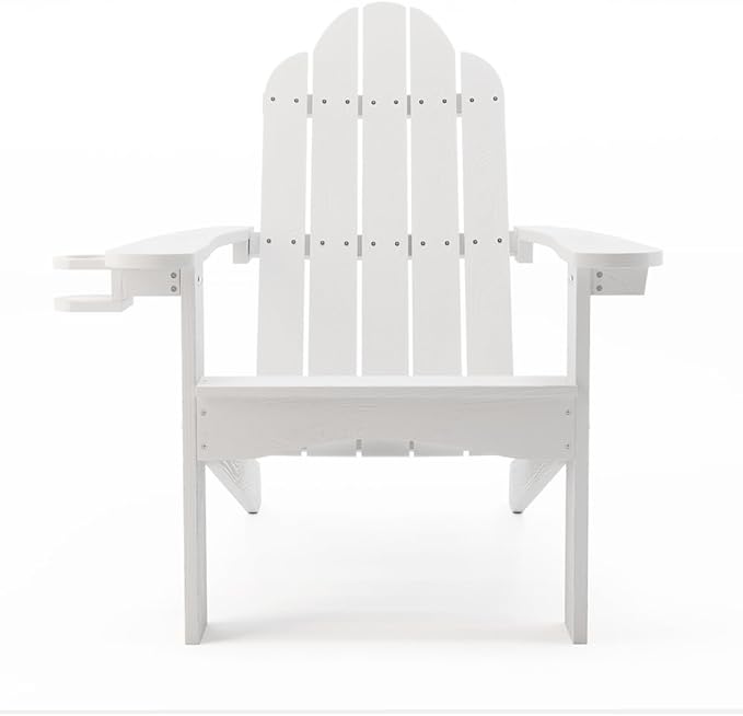 LUE BONA HDPS Adirondack Chairs Set of 8, Fire Pit Outdoor Chair Weather Resistant with Cup Holder, Modern Plastic Chair Plastic for Patio, Deck, Proch, 350LBS, White