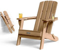 Folding Adirondack Chair with Wood Texture, HDPE All-Weather Fire Pit Chairs, Plastic Adirondack Chairs with 2 Cup Holder, Outdoor Lawn Chair for Patio Garden (Teak)