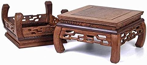 GOLDY&WENDY Chinese Style Wooden Base Rosewood Carved Flower Bonsai Display Stand Art Antique Furniture Decoration