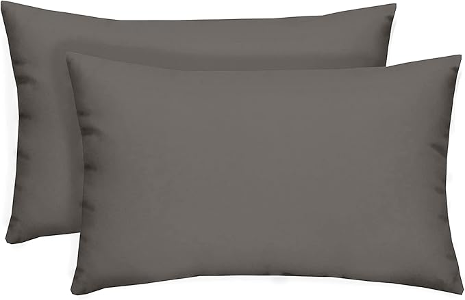 RSH DECOR: Lumbar Throw Pillows Set of 2 | 20” x 12" | All-Weather Spun Fabric | Water and Fade-Resistant | Outdoor Support Pillows for Patio Furniture | Charcoal Grey (Gray)