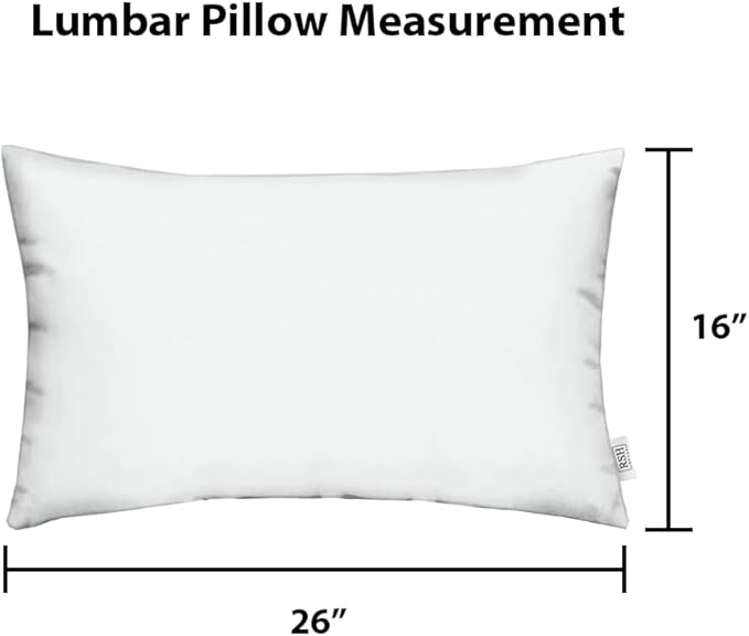 RSH Décor Sunbrella Jumbo Lumbar Pillow Covers – Set of 4 | 26" x 16" | for Outdoor Patio, Lounge, Adirondack, Deck | Water & Fade-Resistant | Gregoire Fresco | Includes Down-Alternative Inserts