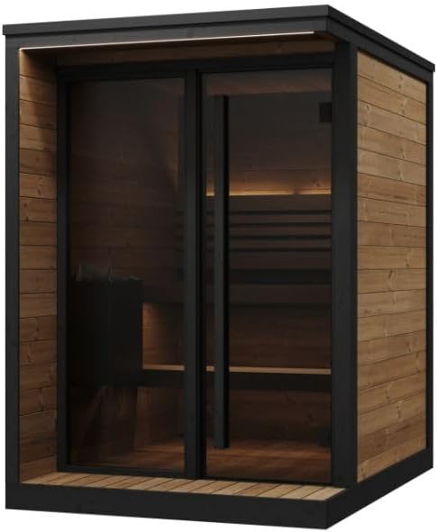 GL4 Outdoor Sauna Kit, Garden Luxury-Series Outdoor DIY Sauna Kit, Thermo-Spruce, up to 4 Persons Bundles (Sauna Heater and Sauna Stones Included) (Harvia Cilindro PC60E - Xenio WiFi)