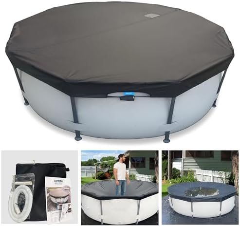 25 Ft Pool Cover, with Automatic Drain Round Pool Cover, One-Piece Quick Installation and Removal Above Ground Pool Cover, Preventing Waterlogging, UV Protected Solar Swimming Pool Cover