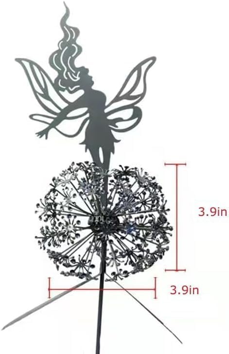 Flower Fairy Dancing with Dandelion, Art Sculpture Fairies for Fairy Garden, Angel Metal Ornaments Gardens Art Sculpture, Outdoor Decorations for The Courtyard, Christmas and Halloween Lawn (C)
