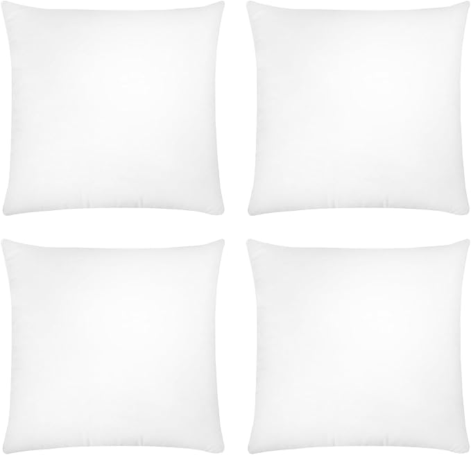 Covers & All Premium Square Throw Pillow Inserts with Covers Set of 4, 16 x16 Inches White, Decorative Cushions for Couch Sofa Home Decor Office Travel UV Resistant Waterproof Soft Cushions Pillows
