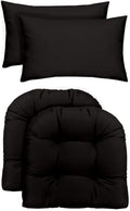 RSH DECOR: Tufted U-Shapes & Lumbars 2 of Each | 22" x 22” & 20" x 12" | Water-Resistant Spun Fabric | Outdoor Wicker Cushions & Support Pillows for Patio Furniture | Black