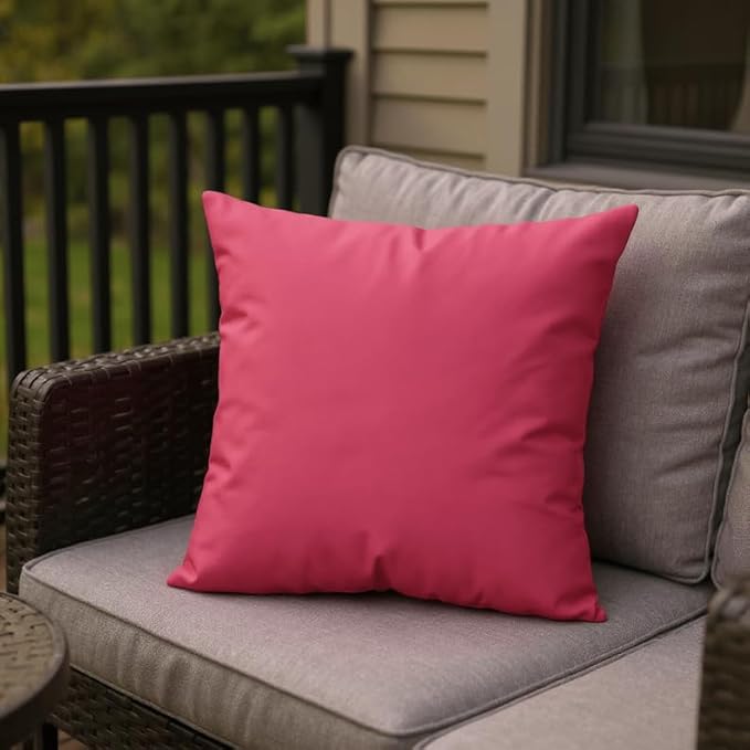 RSH DECOR: Sunbrella Square Throw Pillows Set of 2 | 17" x 17" | Water and Fade-Resistant Performance Fabric | Outdoor Pillow Covers with Down-Alternative Inserts | Made in USA (Canvas Hot Pink)