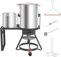 30Qt Turkey Fryer with Basket, Outdoor Propane Deep Fryers Burner Stand, 50,000BTU Cast Iron Burner, Steamer and Seafood Boiler Set, Black