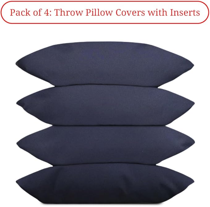 Covers & All Premium Square Throw Pillow Inserts with Covers Set of 4, 16 x 24 Inches Navy Blue, Decorative Cushions for Couch Sofa Home Decor Office Travel UV Resistant Waterproof Soft Cushions