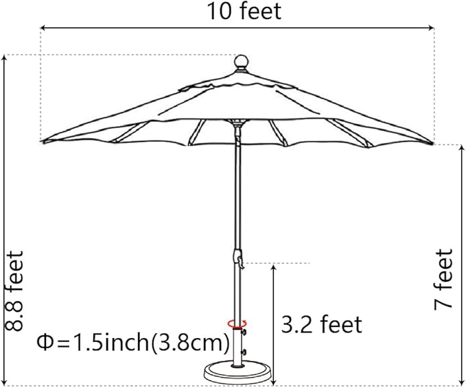 EliteShade USA 10-Year-Non-Fading 10Ft Market Umbrella Patio Umbrella Outdoor Table Umbrella with Ventilation, Black