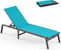 Foldable Pool Lounge Chairs, Aluminum Chaise Lounge Outdoor with 5 Positions Recliner - Free Assembly - Patio Lounge Chair for Poolside, Beach (Lakeblue)