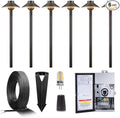 Gardenreet Brass Low Voltage Landscape Path Lights(6 Pack) Kit 12V LED with Low Voltage Transformer 150W and Mechanical Timer and 100FT Wire and 30Pack Connectors for Outdoor Yard Patio Driveway