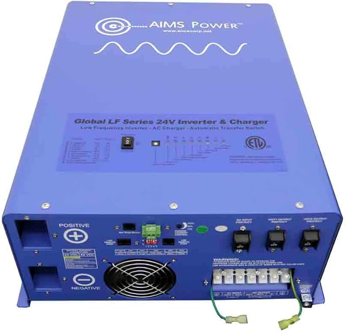 AIMS Power 4000 Watt 24 VDC Pure Sine Inverter Charger 120 & 240 Split Phase VAC Output 55A Charger 30A Transfer Switch ETL Cert to UL 458/1012/1741 Standards CSA PICOGLF4024240SUL