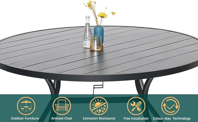 7-Piece Outdoor Dining Set, 58'' Round Table with 6 Swivel Chairs All Weather Furniture Set - Brown Style2