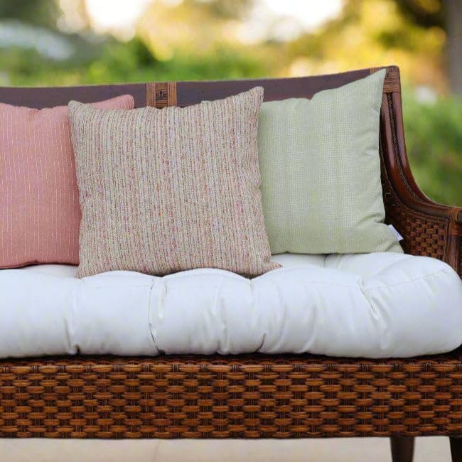 RSH DECOR: Sunbrella Play Square Throw Pillows Set of 4 | 17" x 17" | Water and Fade-Resistant Performance Fabric | Outdoor Pillow Covers with Down-Alternative Inserts | Play Cameo