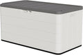 100 Gallon Plus Resin Deck Box, Waterproof Outdoor Storage Bin for Patio Furniture, Pool Accessories, and Garden Tools, Lockable & UV-Resistant, White