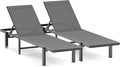 Patio Chaise Lounge Chair Set of 2, Outdoor Lounge Chairs with Wheels, 5-Position Adjustable Sun Loungers for Pool, Deck, Beach,Grey