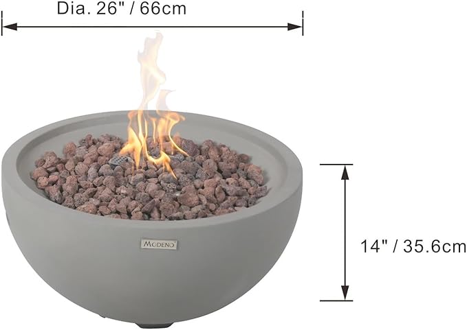 AMS Fireplace | Modeno Nantucket Package | Light Gray Natural Gas Fire Pit Table for Outside Patio Bundle with SS Burner Lid | Free Ice Bucket