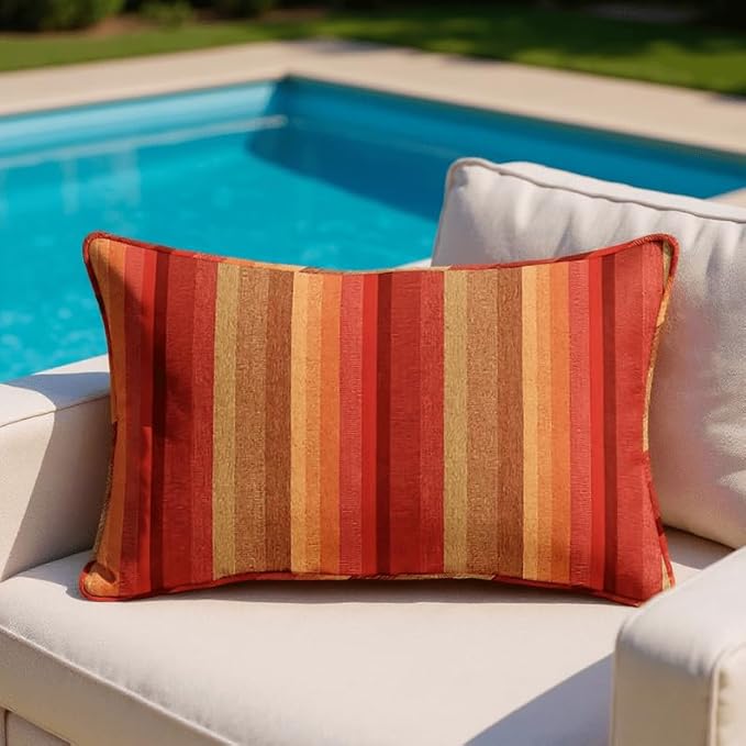 RSH DECOR: Sunbrella Lumbar & Square Pillows Set of 4 | 20" x 12" & 17" x 17" | Water and Fade-Resistant Performance Fabric | Outdoor Throw Pillows for Patio Furniture | Astoria Sunset
