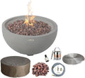 AMS Fireplace | Modeno Nantucket Package | Light Gray Natural Gas Fire Pit Table for Outside Patio Bundle with SS Burner Lid | Free Ice Bucket