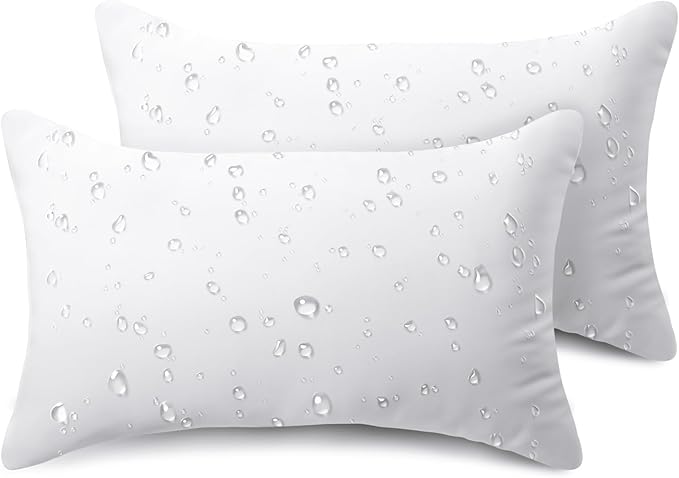 Phantoscope Pack of 2 Premium Outdoor Pillow Inserts, Dual Usage Waterproof Throw Pillows No Cover Needed, Decorative Couch Sham Cushion Stuffer Patio Couch Tent, White 12 x 20 Inches