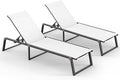 Aluminum Chaise Lounge Outdoor Set of 2, Foldable & Assembly Free Patio Pool Lounge Chairs 5-Position Recliner for Outside Poolside, Fully Grounded Legs Sun Lounger for Beach, Yard, White