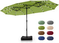 GREEN PARTY 15 ft Rectangle Patio Umbrella with Solar Lights and Base Included, Double-Sided Market Table Umbrella with Crank, Large Outdoor Umbrellas for Patio Poolside Garden Backyard, Lime Green