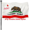 Jayus Double Sided California Ca State Flags 2x3 FT Outdoor - 320D Heavy Duty Nylon Republic of Californian Cali Bear Flag Banner with 2 Grommets