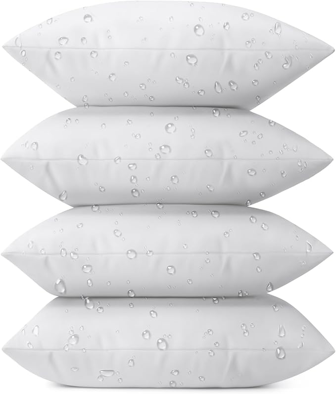Phantoscope Pack of 4 Premium Outdoor Pillow Inserts, Dual Usage Waterproof Throw Pillows No Cover Needed, Decorative Couch Sham Cushion Stuffer Patio Couch Tent, White 18 x 18 Inches