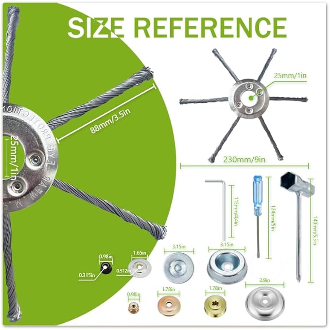 Weed Eater Trimmer Head w/Install Kit - Universal 9" Weed Eater Attachments，Steel Wire Weed Wacker Blade(6 Blades, 1" Mount) for Stihl, Husqvarna, Echo