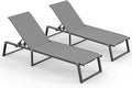 Aluminum Chaise Lounge Outdoor Set of 2, Foldable & Assembly Free Patio Pool Lounge Chairs 5-Position Recliner for Outside Poolside, Fully Grounded Legs Sun Lounger for Beach, Yard, Dark Gray