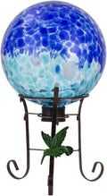 Stargarden Gazing Ball, 10 Inch Gazing Globe, Decorative Glass Balls with Metal Ball Holder, Mixed Blue Globe for Indoor, Outdoor Decor