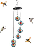 Decorative Glass Wind Chime Type Hummingbird Feeder Hanging Type, Blue with red Floral Design, 6 Hanging Spheres, ant Proof and Sealed, Perfect for Outdoor Garden Decoration.