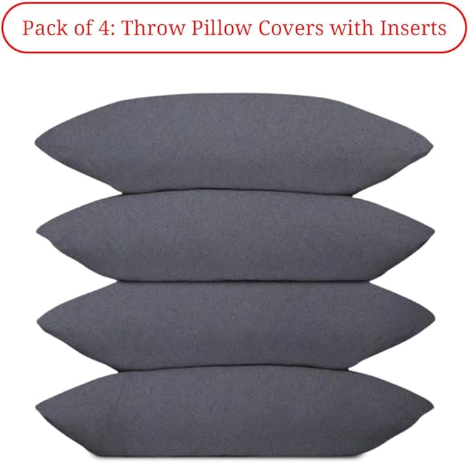 Covers & All Premium Square Throw Pillow Inserts with Covers Set of 4, 20 x 26 Inches Charcoal Gray, Decorative Cushions for Couch Sofa Home Decor Office Travel UV Resistant Waterproof Soft Cushions