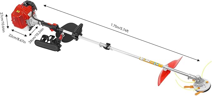 43CC Weed Wacker, 1.25kW Gasoline Grass Trimmer, 8500R/Min Lawn Brush Cutter, 2-Stroke Garden Mower with Grass Baffle & Funnel for Lawn Pond Side Weed Removal Landscaping