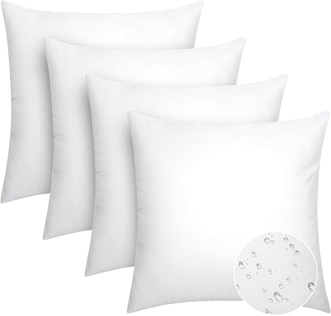 Pack of 4 16x16 Outdoor Pillow Inserts, Water Resistant Throw Pillow Inserts, Cushion Inner Pads for Patio, Furniture, Sofa, Bed, Living Room, Garden Decorative Waterproof Pillow Inserts