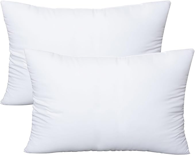 OKBA Throw Pillows Insert Set of 2, with 100% Cotton Cover, Bed and Couch - Indoor Hotel Decorative Pillows, 12x20 in White Pillows Inserts