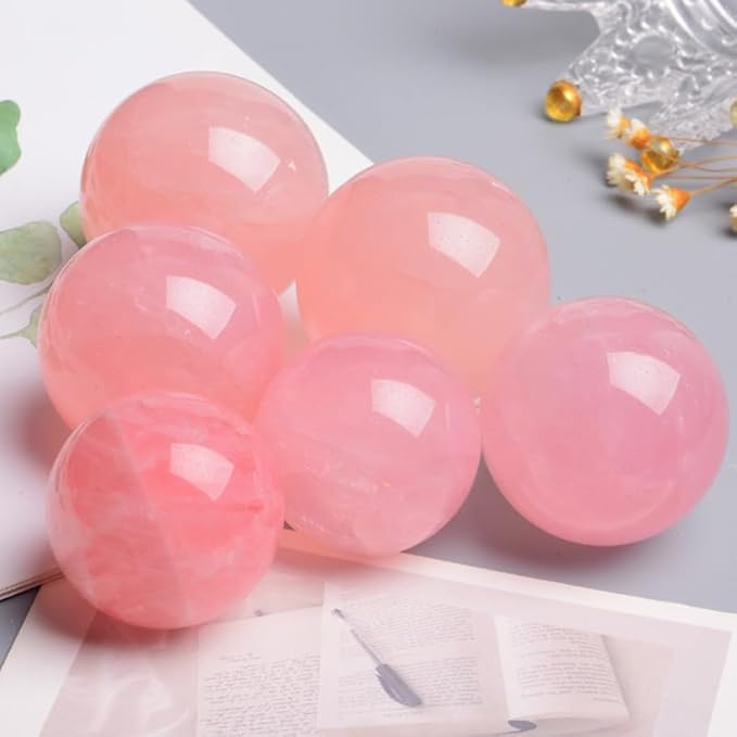 5-6CM/1.97-2.36inch Natural Pink Crystal Ball Rose Quartz Sphere Polished Divination Ball Decorative Sphere Healing Crystals Ball Stone Crafts Home Decor Ornament Gifts (50-60mm, Pink Crystal)