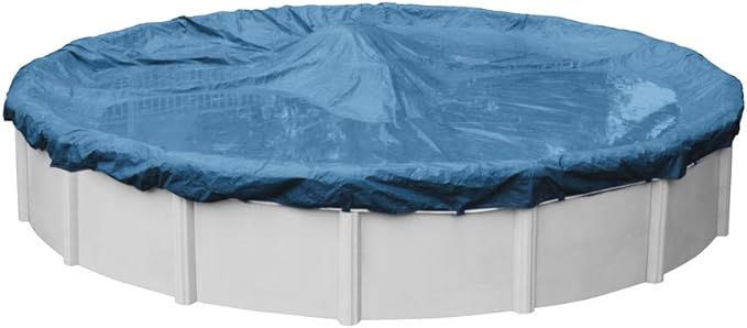 Robelle 21 ft Heavy Duty Blue Winter Pool Cover for Above Ground Pools, 4 ft Overlap (25 ft Cover Size), Solid 8 x 8 Scrim, 2.36 oz/yd2, 10-Year Warranty, Style: 3521-4