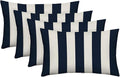 RSH DECOR: Lumbar Throw Pillows Set of 4 | 20” x 12" | All-Weather Spun Fabric | Water and Fade-Resistant | Outdoor Support Pillows for Patio Furniture | Navy & White Stripe