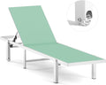 Aluminum Chaise Lounge Chair Outdoor with Wheels, Patio Lounge Chair with Adjustable 5-Position Recliner and Full Flat Tanning Chair for Patio, Beach, Pool, Light Green