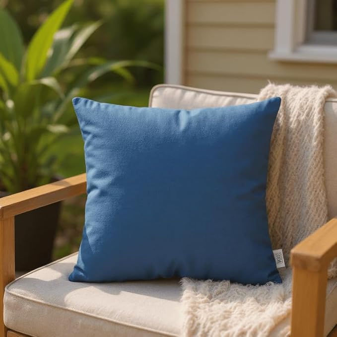 RSH DECOR: Sunbrella Square Throw Pillows Set of 2 | 20" x 20" | Water and Fade-Resistant Performance Fabric | Outdoor Pillow Covers with Down-Alternative Inserts | Canvas Regatta