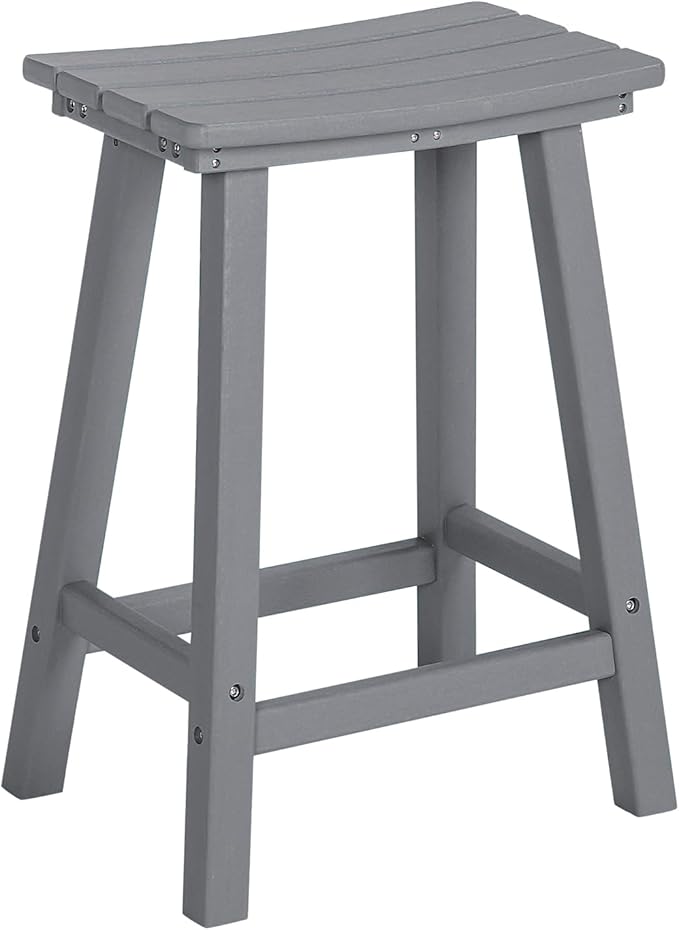 nalone 24 Inch Outdoor Bar Stool, HDPE Bar Chairs with Footrest, Weather Resistant Waterproof Bar Stools Outside Bar Height Stools for Bar, Kitchen Counter, Yard, Balcony (Grey, 24'' Barstools)
