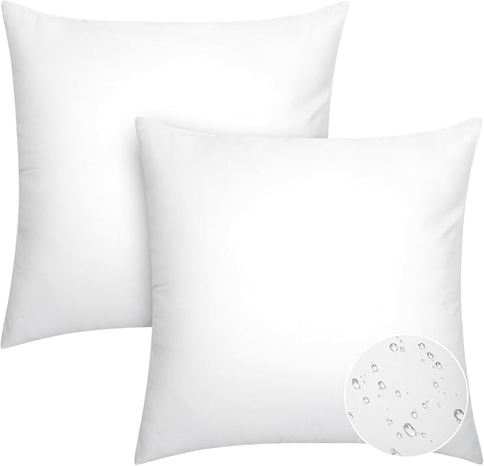 Pack of 2 18x18 Outdoor Pillow Inserts, Water Resistant Throw Pillow Inserts, Cushion Inner Pads for Patio, Furniture, Sofa, Bed, Living Room, Garden Decorative Waterproof Pillow Inserts