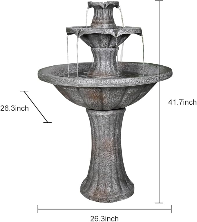 Marble Finish Concrete Outdoor Water Fountains 2-Tier Decor Dark Castle Designed 41.7" H Waterfall Fountains for Yard, Garden, Deck, Patio, Backyard, Porch, Lawn